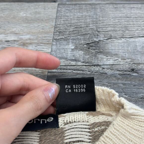 Vintage 90s Claiborne Cream Mens XL Geometric Knit Crewneck Grandpa Sweater USA - Picture 6 of 10